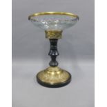 Table centre piece with a cut glass bowl on a hardstone column with brass mounts, 33cm