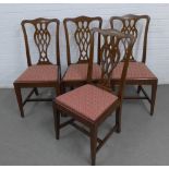 Set of four mahogany Chippendale style dining chairs with red upholstered drop in seats, 48 x