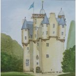 Helen Baker, Craigievar Castle, Aberdeenshire , watercolour, signed with initials and framed under