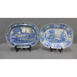 19th century Staffordshire blue and white transfer printed ashets to include Rogers Cattle and