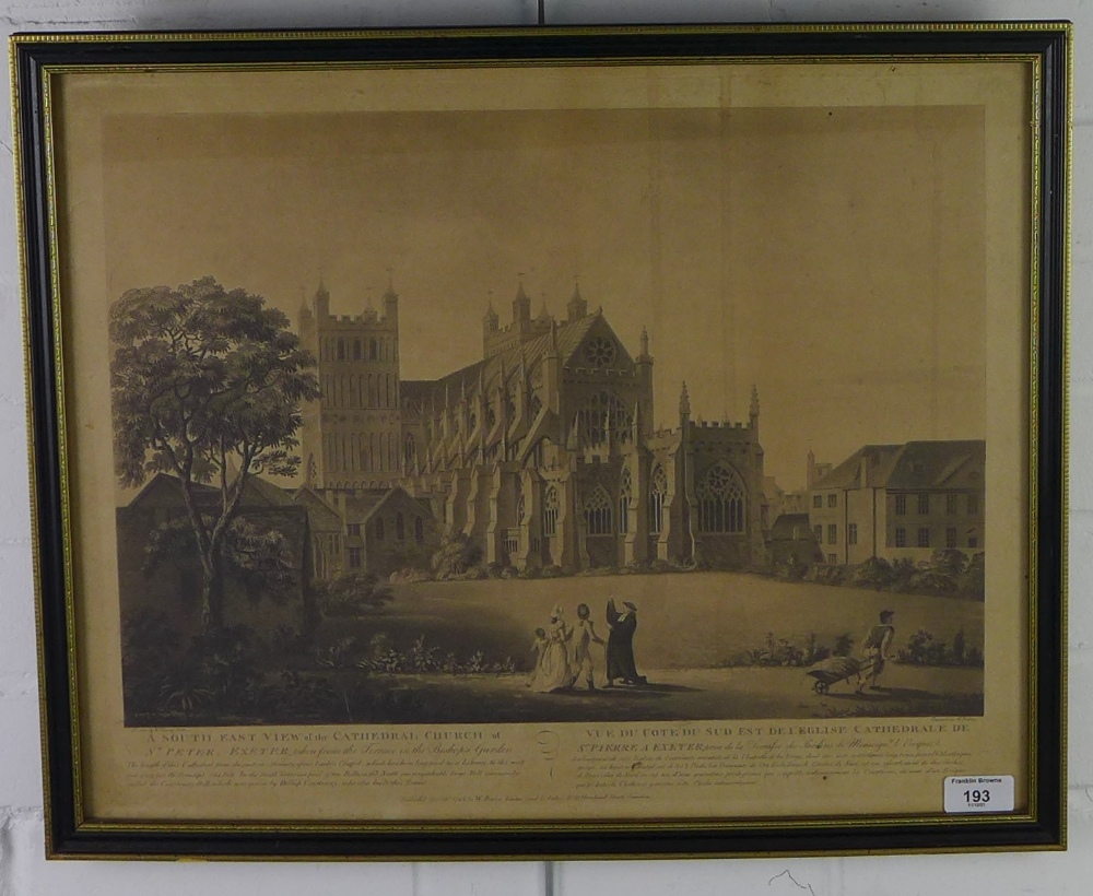 South East view of the Cathedral Church of St Peter, Exeter, a framed print, 56 x 46cm