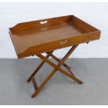 Mahogany butler's tray on a folding stand, 81 x 76 x 55cm