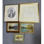 A carton containing a collection of framed prints and other artwork's, (a lot)