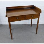 Mahogany inlaid desk with three quarter ledgeback, two frieze drawers and square tapering legs, 92 x