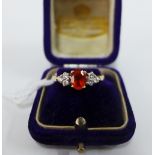 9ct gold, fire opal and diamond dress ring, UK ring size R