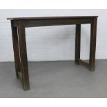 Tall stained pine butchers block style table, (one edge cut) 143 x 101 x 54cm (a/f)