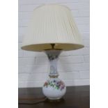 Early 20th century opaque white glass lamp with flower pattern, 38cm