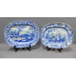 19th century Staffordshire blue and white transfer printed ashets to include British Scenery and
