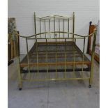 Staples brass bed, double, with sprung base and side rails, no mattress, 164 x 142 x 215cm