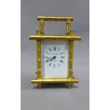 Elliot and Son brass 'bamboo' cased carriage timepiece, 11cm including handle