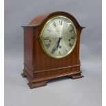 Walker & Hall mahogany cased mantle clock, silvered dial with Roman numerals, French brass