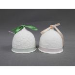 Two Lladro Collector's Society bells with ribbons, (2)