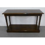 Contemporary two tier console table, rectangular top with moulded edge on turned supports, 140 x