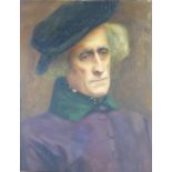 Head and shoulders portrait of a gent in a black hat, oil on board, apparently unsigned, framed,