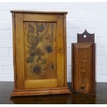 A floral painted pine wall cupboard (34 x 50cm), together with an oak candle box (14 x 41cm) (2)