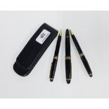 Mont Blanc group of three Meisterstuck pens / pencils in black polished cases, to include a fountain