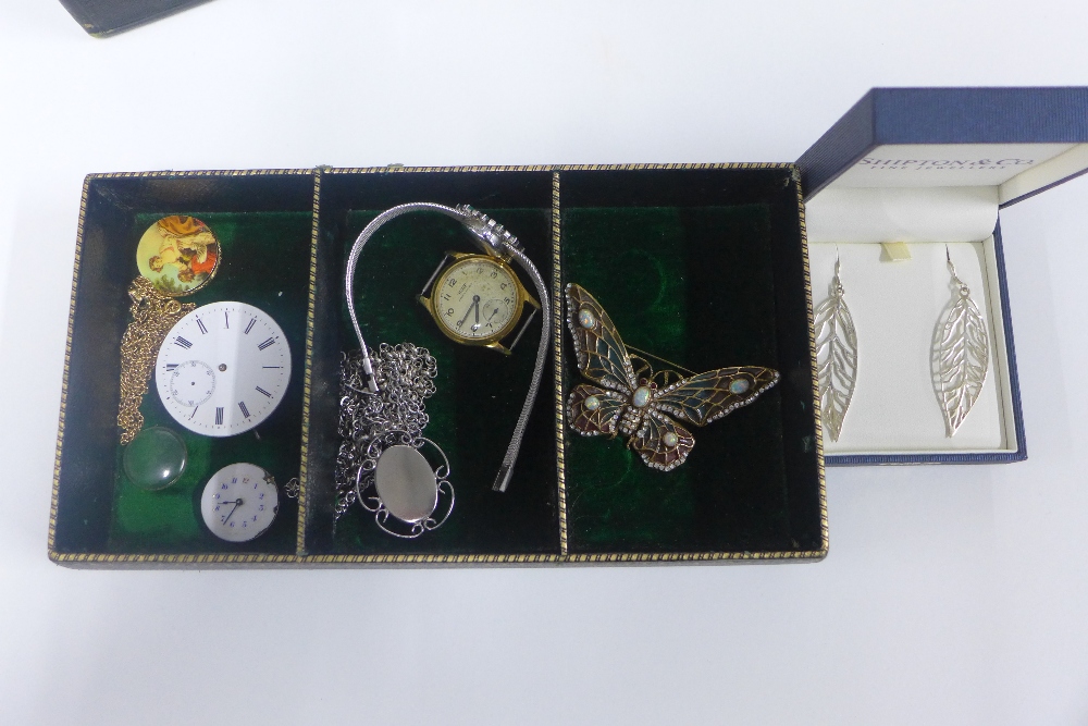Victorian leather jewellery box containing a collection of silver and costume jewellery, etc - Image 2 of 3