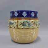 Doulton Lambeth jardiniere planter decorated with a border of fish, impressed factory marks and