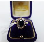 18ct gold diamond and sapphire cluster ring, UK ring size R