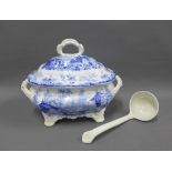 19th century Staffordshire blue and white transfer printed Genoese soup tureen and stand together