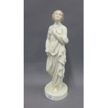 Cream glazed Parian ware figure of a classical female, on a circular base, 35cm