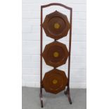 Three tier mahogany folding mahogany cake stand, 27 x 85cm