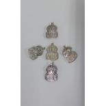 A group of five hallmarked silver ARP badges, (5)