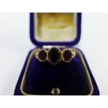 Victorian 15ct gold and three stone garnet ring, UK ring size Q