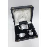 Victorian silver teaset, R&W Sorley, Glasgow 1895, with bright cut floral pattern, in original