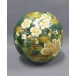 Japanese art pottery vase, globular form, painted with blossom, character marks to the base, 26cm