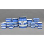 Collection of T&G Green blue and white Cornish ware to include Salt, Baking Powder and Bi.Carb Soda,