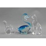 Baccarat glass panther, Baccarat squirrel and a Mdina style duck, tallest 17cm (3)