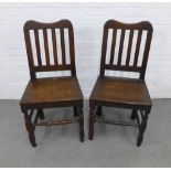 Pair of oak chairs, vertical splat backs and solid seats (a.f.), 45 x 93cm. (2)