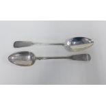 A pair of George III silver serving spoons, Andrew Wilkie, Edinburgh 1818, 30cm (2)