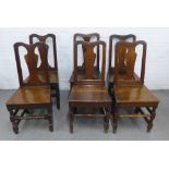 Matched set of oak chairs, consisting of a set of four and a similar pair, with vasiform splats,
