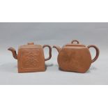 Two Yixing teapots,one square the other oval, tallest 10cm (2)