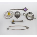 Collection of Scottish silver brooches and kilt pins (6)