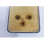 9ct gold and garnet earrings and pendant suite