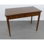 Edwardian mahogany inlaid writing desk, the rectangular top with moulded edge and cross banding over