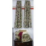 A pair of crewel embroidered floral pattern curtains, lined, together with a matching pelmet with
