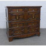 Oak Jacobean style two part chest, rectangular top over a two long drawers with two further