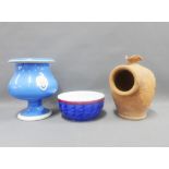 Mixed lot to include a blue and white glazed pottery urn vase, blue glazed