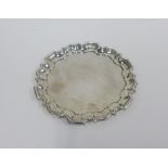 Edwardian silver card tray with pie crust edge, William Aitken, Birmingham 1909, 15cm