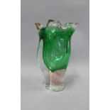 A green and clear art glass vase, likely Bohemian, 15cm
