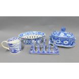 19th century Staffordshire blue and white transfer printed pottery to include a Spode basket,