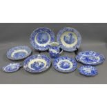 19th century Staffordshire blue and white transfer printed pottery to include Cauldon dish, Spode