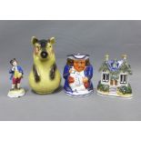 Mixed lot to include a Staffordshire cottage pastille burner, Allertons Toby jug, continental