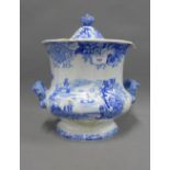 19th century Staffordshire blue and white transfer printed Oriental Scenery ice pail and cover (