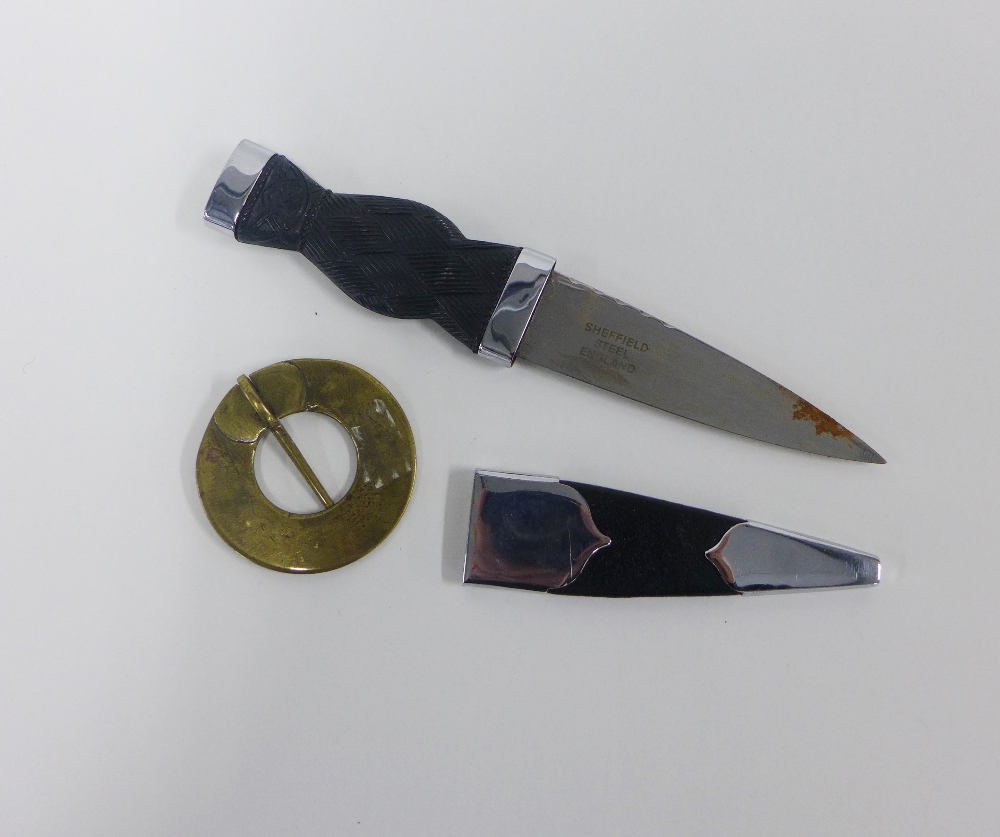Late 18th century brass plaid brooch, 5cm, and a silver plated Sgian Dubh (2) - Image 2 of 3