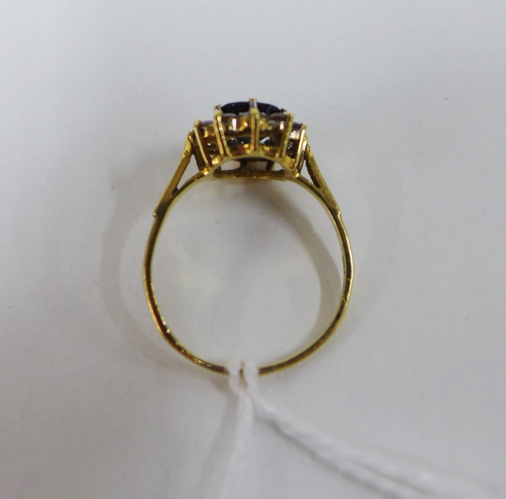 18ct gold diamond and sapphire cluster ring, UK ring size R - Image 2 of 3